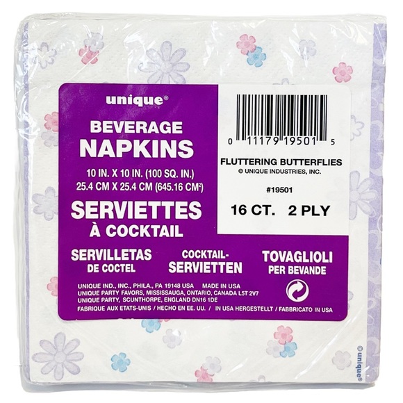 Vintage Y2K 2000s Purple Butterfly Beverage Napkins Pack of 16 Party Girly Blue - Picture 3 of 7